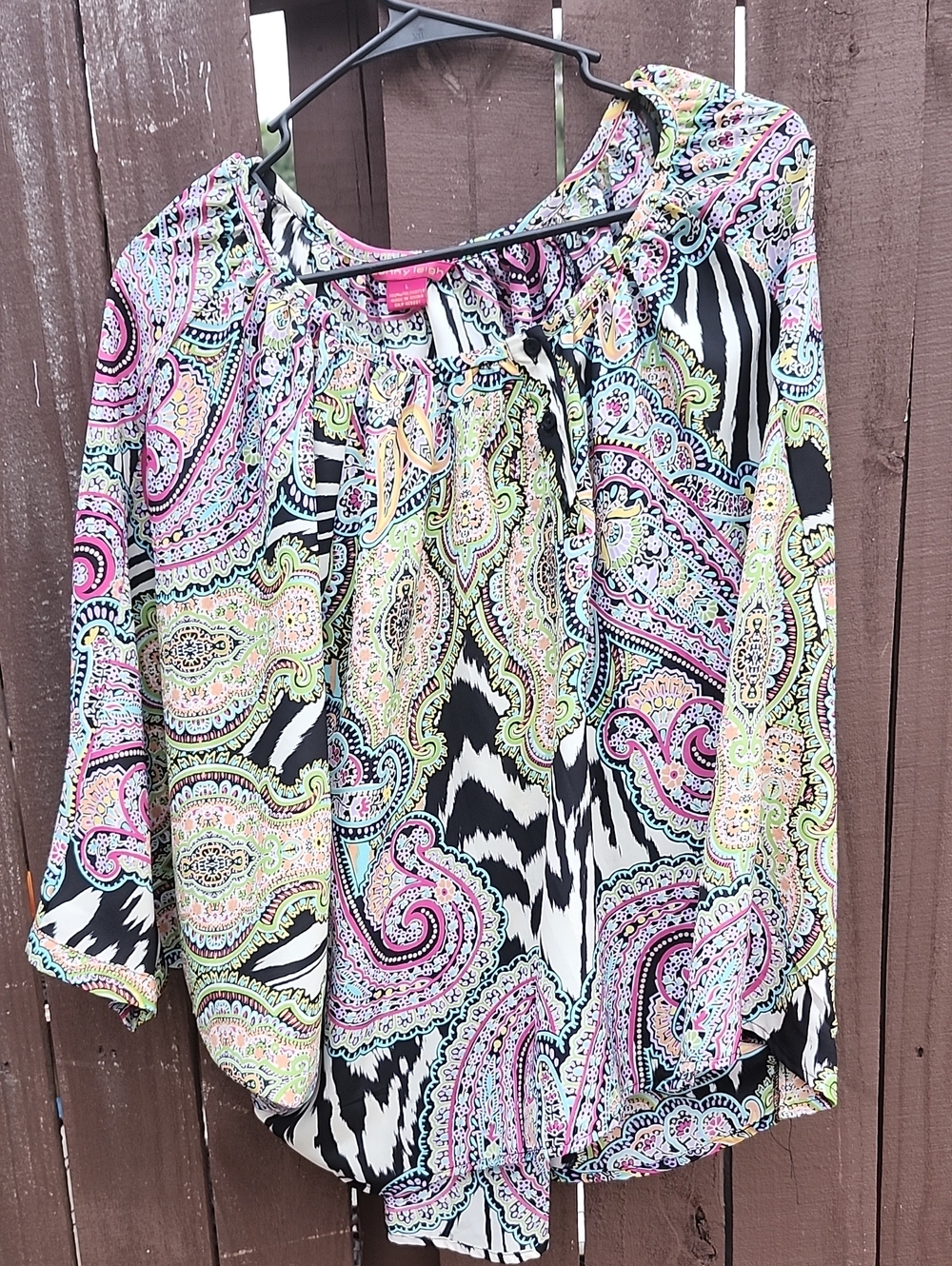 Sunny Leigh Black Multicolor Paisley Peasant Top